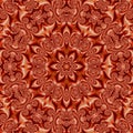 Bright orange mandala, red and orange kaleidoscope effect silk