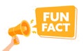 Bright Orange Megaphone Illustration Proclaiming FUN FACT with Hand Holding Sign