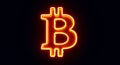 Orange Neon Bitcoin Symbol Glowing on Black Background cryptocurrency digital currency Royalty Free Stock Photo