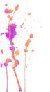 Bright orange and pink purple watercolor splashes and blots on white background.