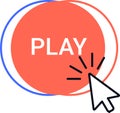 Bright orange play button symbolizing digital interaction, featuring a cursor click icon. Ideal for concepts of online