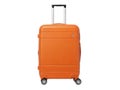 Bright orange rolling suitcase with telescoping handle Royalty Free Stock Photo