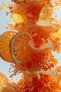 Bright orange slices burst through a cascade of bubbles in a lively display, creating a refreshing sensation that Royalty Free Stock Photo