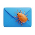 Orange Computer Bug Icon on a Blue Envelope on White Background virus malware Royalty Free Stock Photo