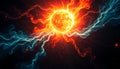 Bright orange sun is surrounded by blue and red flames Royalty Free Stock Photo