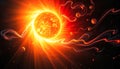 Bright orange sun is surrounded by a bunch of planets Royalty Free Stock Photo