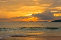 bright orange sunset with beautiful clouds over the sea of Thailand, Krabi province Royalty Free Stock Photo