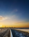 Bright orange sunset over railroad Royalty Free Stock Photo