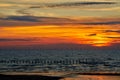 Bright orange sunset sky over Walney Island, Barrow-in-Furness, England