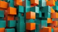 Bright orange and teal in an eye-catching 3D geometric pattern with layered cubes, bold contrasts, high resolution. 3D Royalty Free Stock Photo