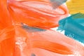 Bright orange and turquoise hand drawn watercolor painting. Modern blue, white and yellow brush strokes. Royalty Free Stock Photo