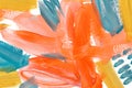 Bright orange and turquoise hand drawn watercolor painting. Modern blue, white and yellow brush strokes. Royalty Free Stock Photo