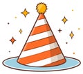 Bright Orange and White Striped Party Hat with Festive Sparkles Royalty Free Stock Photo