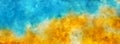 Bright orange yellow and cyan blue colors watercolor background colorful grunge stained paper texture in header banner design Royalty Free Stock Photo