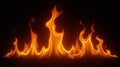 Fire flame on dark background, Bright orange and yellow flames dance against a black background. Royalty Free Stock Photo