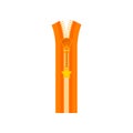 Bright orange zip fastener plastic teeth and small golden star on puller. Open zipper for women dress. Flat vector icon Royalty Free Stock Photo