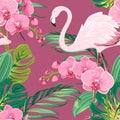 Orchid flower flamingo tropical leaves pattern