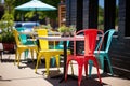 bright outdoor bistro tables with matching chairs