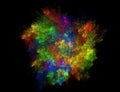 Bright paint explosion. Multicolor glowing object on black background