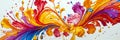 Vivid bursts of paint surround blossoming flowers in a lively display of color and energy