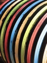 Bright painted corrugated pipe on playground close-up