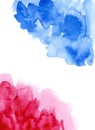 Bright painted pink, violet and blue watercolor splash isolated on white background. Hand drawn texture Royalty Free Stock Photo