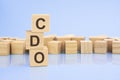 on a bright blue background, light wooden blocks and cubes with the text CDO Royalty Free Stock Photo