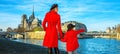 Mother and daughter travellers in Paris pointing at something Royalty Free Stock Photo