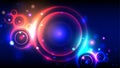 Bright party background neon glowing circles, abstract multicolor round frame, bokeh