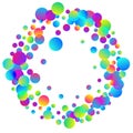 Bright party confetti scatter vector illustration. Rainbow round particles carnival decor