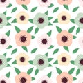 Bright pastel anemone flowers seamless pattern