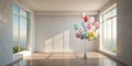 Bright pastel balloons in a sunlit empty room. Generative AI Royalty Free Stock Photo