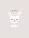 Lovely Baby Rabbit Vector Illustration. Little Queen Vector Nursery Art. Cute White Bunny Wearing Pink Crown.