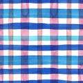 Bright pastel pink and blue plaid checkered seamless pattern. Watercolor stripes and lines on white background. Kilt print Royalty Free Stock Photo