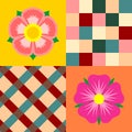 Bright patchwork with floral and geometric patterns. Vector design