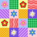 Bright patchwork pattern with different flowers. Vector design