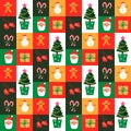 A bright pattern of colored blocks. Christmas and New Year. Santa Claus and snowman, candy cane and holly, fir tree and