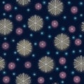 A bright pattern with delicate multicolored winter snowflakes
