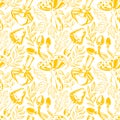 Bright pattern with stylized mushrooms and leaves