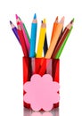 Bright pencils in red holder Royalty Free Stock Photo
