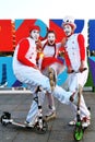 Bright people. Street theater performance in Gorky park in Moscow. Royalty Free Stock Photo