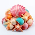 A bright pile of assorted seashells and starfish Royalty Free Stock Photo