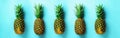 Bright pineapple pattern for minimal style. Top View. Pop art design, creative concept. Copy Space. Fresh pineapples on Royalty Free Stock Photo