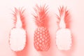 Bright pineapple pattern for minimal style. Top View. Pop art design, creative concept. Copy Space. Fresh pineapples on trendy Royalty Free Stock Photo