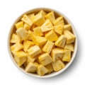 Bright pineapple pieces in white ceramic bowl Royalty Free Stock Photo
