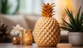 Bright pineapple vase brings tropical freshness to modern living room generated by AI