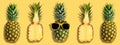 Bright pineapples pattern on yellow background. Creative suumer concept