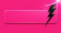A bright pink background features a transparent rectangular button with rounded