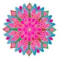 Bright pink and blue mandala on the white background. Royalty Free Stock Photo