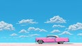 Bright Pink Car In Open Landscape With Clear Blue Skies Royalty Free Stock Photo